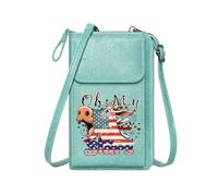 GEEADNB Women Leather Crossbody Purse Phone Bags for Women Cartoon cow American flag design Oh My text Romantic Gifts for Wife Girlfriend PU Leather Phone Bags