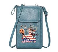 GEEADNB Women Leather Crossbody Purse Phone Bags for Women Cartoon cow American flag design Oh My text Romantic Gifts for Wife Girlfriend PU Leather Phone Bags