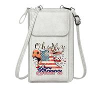 GEEADNB Women Leather Crossbody Purse Phone Bags for Women Cartoon cow American flag design Oh My text Romantic Gifts for Wife Girlfriend PU Leather Phone Bags