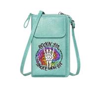 GEEADNB Women Leather Crossbody Purse RFID Blocking Zipper Phone Wallet Single mom life Colorful leopard print Rock on gesture Elegant Gift for Mother's Day Graduation Student