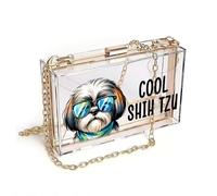 GEEADNB Women Leather Crossbody Purse Small Crossbody Bags Colorful Scarf Reflective Sunglasses Stylized Dog Season Gifts for Valentine's Day Birthday Gifts