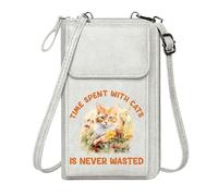 GEEADNB Women Leather Crossbody Purse Womens Travel Bags Time Well Spent Floral Cat Illustration Vibrant Contrast Romantic Gifts for Wife Girlfriend