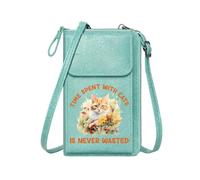 GEEADNB Women Leather Crossbody Purse Womens Travel Bags Time Well Spent Floral Cat Illustration Vibrant Contrast Romantic Gifts for Wife Girlfriend