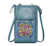 GEEADNB Women Leather Crossbody Purse Zip Around Credit Card Bags Leopard print pattern Glittery cursive font Starburst motif Suitable for Daily Gifting Perfect for Printed Present
