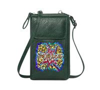 GEEADNB Women Leather Crossbody Purse Zip Around Credit Card Bags Leopard print pattern Glittery cursive font Starburst motif Suitable for Daily Gifting Perfect for Printed Present