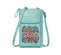 GEEADNB Women Leather Crossbody Purse Zip Around Credit Card Bags Leopard print pattern Glittery cursive font Starburst motif Suitable for Daily Gifting Perfect for Printed Present
