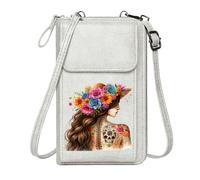 GEEADNB Women’s RFID Clutch Purse Small Crossbody Bags Intricate Tattoos Vibrant Artistic Style Floral Adornment Romantic Gifts for Wife Girlfriend
