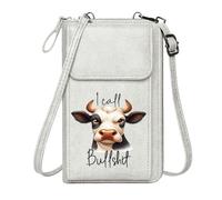 GEEADNB Women’s RFID Clutch Purse Women Leather Crossbody Purse Cartoon cow Bullshit text Humorous sarcasm Adjustable Strap Perfect for Teacher's Day