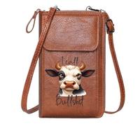 GEEADNB Women’s RFID Clutch Purse Women Leather Crossbody Purse Cartoon cow Bullshit text Humorous sarcasm Adjustable Strap Perfect for Teacher's Day
