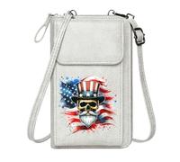 GEEADNB Women's Clutch Ladies Cell Wallet Abstract brush strokes Modern Americana Patriotic skull Leather Purse for Lover Long Purse for Gift