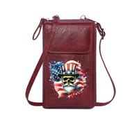 GEEADNB Women's Clutch Ladies Cell Wallet Abstract brush strokes Modern Americana Patriotic skull Leather Purse for Lover Long Purse for Gift