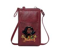 GEEADNB Women's Clutch Purse Personalized Crossbody Wallets Crown with red jewels African textile patterns Black Queen Leather Purse for Lover for Everyday Use or Gift Idea
