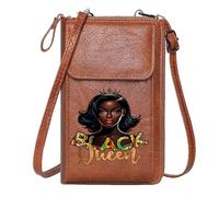 GEEADNB Women's Clutch Purse Personalized Crossbody Wallets Crown with red jewels African textile patterns Black Queen Leather Purse for Lover for Everyday Use or Gift Idea