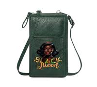 GEEADNB Women's Clutch Purse Personalized Crossbody Wallets Crown with red jewels African textile patterns Black Queen Leather Purse for Lover for Everyday Use or Gift Idea