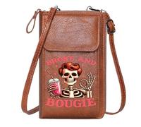 GEEADNB Women's Clutch Purse Personalized Leather Cell Phone Wallet Stylized Skeleton BROKE AND BOUGIE Punk Culture Graduation Student