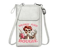 GEEADNB Women's Clutch Purse Personalized Leather Cell Phone Wallet Stylized Skeleton BROKE AND BOUGIE Punk Culture Graduation Student