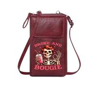 GEEADNB Women's Clutch Purse Personalized Leather Cell Phone Wallet Stylized Skeleton BROKE AND BOUGIE Punk Culture Graduation Student