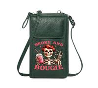 GEEADNB Women's Clutch Purse Personalized Leather Cell Phone Wallet Stylized Skeleton BROKE AND BOUGIE Punk Culture Graduation Student