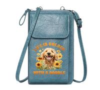 GEEADNB Women's Clutch Purse Personalized Leather Cell Phone Wallet Sunflowers Golden Retriever puppy Life is Golden Romantic Gifts for Wife Girlfriend Customized Gift
