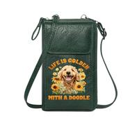 GEEADNB Women's Clutch Purse Personalized Leather Cell Phone Wallet Sunflowers Golden Retriever puppy Life is Golden Romantic Gifts for Wife Girlfriend Customized Gift