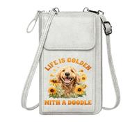 GEEADNB Women's Clutch Purse Personalized Leather Cell Phone Wallet Sunflowers Golden Retriever puppy Life is Golden Romantic Gifts for Wife Girlfriend Customized Gift