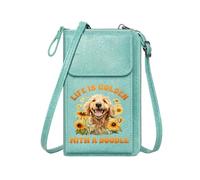 GEEADNB Women's Clutch Purse Personalized Leather Cell Phone Wallet Sunflowers Golden Retriever puppy Life is Golden Romantic Gifts for Wife Girlfriend Customized Gift