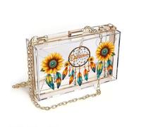 GEEADNB Women's Clutch Purse Small Shoulder Bag Sunflowers, Dreamcatcher, Feathers, Perfect for Teacher's Day Personalized Gifts for Girlfriend Friends