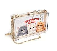 GEEADNB Women's Clutch Purse Womens Travel Bags Cartoonish Playful Three Kittens YEP I TALK TO MY CATS Leather Purse for Lover Printed Gift