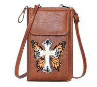 GEEADNB Womens Travel Bags Cell Phone Wallet Purses butterfly wings stylized cross faith inscription for Valentine's Day Birthday Gifts