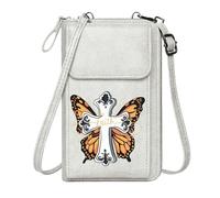 GEEADNB Womens Travel Bags Cell Phone Wallet Purses butterfly wings stylized cross faith inscription for Valentine's Day Birthday Gifts