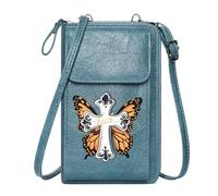 GEEADNB Womens Travel Bags Cell Phone Wallet Purses butterfly wings stylized cross faith inscription for Valentine's Day Birthday Gifts