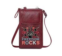GEEADNB Womens Travel Bags Credit Card Slots Freedom Rocks text Rock on gesture Lightning bolts PU Leather Phone Bags Season Gifts