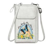 GEEADNB Womens Travel Bags Phone Bags for Women My Body My Choice Rainbow Butterfly Suitable for Everyday Use Long Purse for Gift