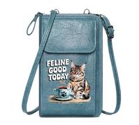 GEEADNB Zip Around Credit Card Bags Cell Phone Purse with Zipper Tabby cat Whimsical style Coffee cup Perfect for Teacher's Day Leather Purse for Lover