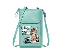 GEEADNB Zip Around Credit Card Bags Cell Phone Purse with Zipper Tabby cat Whimsical style Coffee cup Perfect for Teacher's Day Leather Purse for Lover