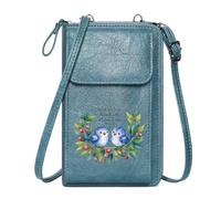 GEEADNB Zip Around Credit Card Bags Crossbody Bags for Women Inspirational Text Blue Birds Serene Atmosphere PU Leather Phone Bags Personalized Gifts for Girlfriend Friends
