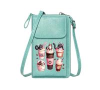 GEEADNB Zip Around Credit Card Bags Customized Small Bags Cozy Pet-Lover Aesthetic Whimsical Pastel Decorations Kitten-Adorned Coffee Cups Large Capacity Purse Gift Perfect for Printed Present