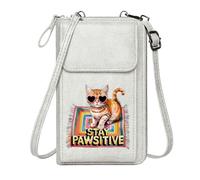 GEEADNB Zip Around Credit Card Bags Ladies Cell Phone Purse STAY PAWSITIVE Phrase Orange Tabby Cat Pop Art Vintage Style Adjustable Strap Perfect for Teacher's Day