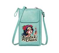 GEEADNB Zip Around Credit Card Bags Women Leather Crossbody Purse Chaos Day of the Dead Lipstick Adjustable Strap Graduation Student