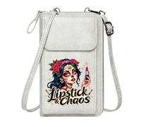 GEEADNB Zip Around Credit Card Bags Women Leather Crossbody Purse Chaos Day of the Dead Lipstick Adjustable Strap Graduation Student