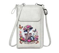 GEEADNB Zipper Womens Wallet Women Leather Crossbody Purse Nurturing Life Floral Blossom Dia de los Muertos Graduation Student Leather Purse for Lover