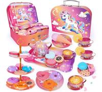 Geebiiny Unicorn Tea Party Set for Little Girls,Toddler Princess Toy Tea Set Pretend Play Teapot Dessert Tea Cup Set Food Kitchen Playset Birthday Unicorn Gift for Girls