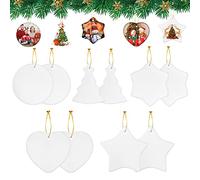Geebuzz 10Pcs Sublimation Ceramic Ornaments with Gold String, 3 Inch White Double Sided Sublimation Blanks for DIY Heat Transfer Personalized Hanging Christmas Decorations(10Pcs-Multiple)