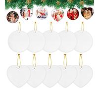 Geebuzz 10Pcs Sublimation Ceramic Ornaments with Gold String, 3 Inch White Double Sided Sublimation Blanks for DIY Heat Transfer Personalized Hanging Christmas Decorations (5pcs Round+5pcs Heart)