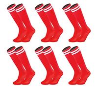Geebuzz 6 Pairs Kids Youth Football Socks Solid Striped Knee High Tube Soccer Sports Socks for Boys Girls 6-12 Years Old (6pairs-red)