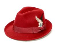 Geebuzz Fedora Hats for Men Women Classic Short Brim Felt Manhatta Fedora Hat with Feathers Band (UK, Alpha, One Size, Feather-Red)