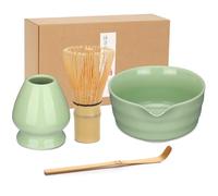 Geebuzz Matcha Whisk Set - Matcha Bowl and Bamboo Matcha Whisk, Scoop, Spoon, Sifter, Whisk Holder, 6pcs Perfect Matcha Starter Kit for Matcha Tea Ceremony (B Green)