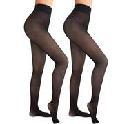 Geebuzz Womens Fleece Lined Tights Sheer Warm Fake Translucent Thermal Pantyhose (Small-Medium, Black-Black(Thick Fleece))