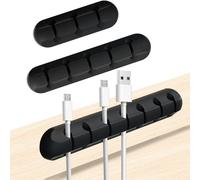 Geebymol 3 Pack Cable Holder Clips, No-residue Cord Cable Management, Wire Holder Organiser, Desk Tidy, PC, USB Charging Cable, Ideal Home, Office, Car, Silicone, Self Adhesive, Black