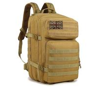 Geebymol 45L Military Tactical Backpacks Large Molle Army Assault Pack 3 Day Bug Out Bag Laptop Bag for Hiking Treeking Black Hunting Rucksack with 4 Flag Patches (Khaki)